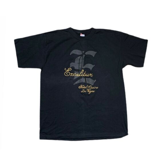 Excalibur Hotel XL T Shirt Black Casino Las Vegas Metallic Embroidery Made USA - Picture 1 of 3
